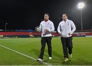 30 January 2015; Sam Burgess, left, and Henry Thomas, England Saxons, walk the pitch before the game. Ireland Wolfhounds v England Saxons, International Friendly. Irish Independent Park, Cork.  Picture credit: Matt Browne / SPORTSFILE
