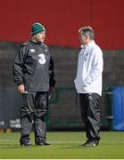 30 January 2015; Ireland Wolfhounds head coach Dan McFarland speaks to his England Saxons counterpart Jon Callard. Ireland Wolfhounds v England Saxons, International Friendly. Irish Independent Park, Cork.  Picture credit: Matt Browne / SPORTSFILE