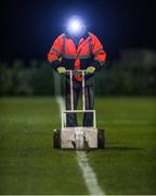 30 January 2015; Groundsman Paul Connachton, marks the pitch before the start of the game between Cork City and the  Roscommon and District League. Friendly Match, Roscommon and District League v Cork City. Lecarrow, Co.Roscommon. Picture credit: David Maher / SPORTSFILE