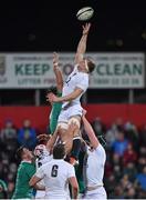 30 January 2015; Matt Kvesic, England Saxons, takes the ball in a lineout ahead of Mike McCarthy, Ireland Wolfhounds. Ireland Wolfhounds v England Saxons, International Friendly. Irish Independent Park, Cork.  Picture credit: Matt Browne / SPORTSFILE