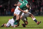 30 January 2015; Felix Jones, Ireland Wolfhounds, is tackled by Henry Thomas, and Rob Webber, below, England Saxons. Ireland Wolfhounds v England Saxons, International Friendly. Irish Independent Park, Cork.  Picture credit: Matt Browne / SPORTSFILE