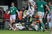 30 January 2015; Henry Slade, England Saxons, touches down to score his side's first try of the game. Ireland Wolfhounds v England Saxons, International Friendly. Irish Independent Park, Cork.  Picture credit: Matt Browne / SPORTSFILE