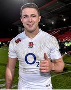 30 January 2015; Sam Burgess, England Saxons, gives the thumbs up after the game. Ireland Wolfhounds v England Saxons, International Friendly. Irish Independent Park, Cork.  Picture credit: Matt Browne / SPORTSFILE