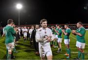 30 January 2015; The England Saxons team are led off the pitch by Elliot Daly. Ireland Wolfhounds v England Saxons, International Friendly. Irish Independent Park, Cork.  Picture credit: Matt Browne / SPORTSFILE