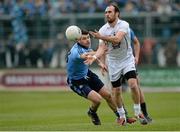 25 January 2015; Kevin Murnaghan, Kildare, in action against Kevin McManamon, left, and Niall Scully, Dublin. Bord na Mona O'Byrne Cup Final, Kildare v Dublin, St Conleth's Park, Newbridge, Co. Kildare. Picture credit: Piaras Ó Mídheach / SPORTSFILE