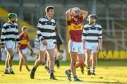 31 January 2015: Conchubhair Dubheanna, Kilkenny CBS, reacts at the final whistle after his side's defeat to St Kieran's College. Leinster Post Primary Schools Senior Hurling A, Quarter-Final, Kilkenny CBS v St Kieran's College. Nowlan Park, Kilkenny. Picture credit: Pat Murphy / SPORTSFILE