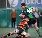 31 January 2015; Robin Harte, Ballinahinch, is tackled by Rhodri Jones, Lansdowne. Ulster Bank League Division 1A, Lansdowne v Ballinahinch. Aviva Stadium, Lansdowne Road, Dublin. Picture credit: Tomás Greally / SPORTSFILE