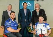 31 January 2015: James McCarthy, left, Limerick, and Pat Carty, Sligo, receive their Defenders of the Year awards from Paul Harte, left, Chairman of St. Peregrines GAA Club; Leo Varadkar, TD, Minister for Health; and Martin Donnelly, M. Donnelly. GAA Wheelchair Hurling Blitz/All-Star Awards, St. Peregrines GAA Club, Blakestown Road, Dublin.  Picture credit: Barry Cregg / SPORTSFILE