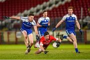31 January 2015: Sean Cavanagh, Tyrone, in action against Fintan Kelly, left, and Kieran Duffy, Monaghan. Allianz Football League Division 1, Round 1, Tyrone v Monaghan. Healy Park, Omagh, Co. Tyrone Photo by Sportsfile