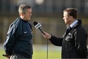 1 February 2015; Mayo joint manager Noel Connelly, left, is interviewed by TG4's Michael O'Domhnaill ahead of the game. Allianz Football League, Division 1, Round 1, Kerry v Mayo. Fitzgerald Stadium, Killarney, Co. Kerry. Picture credit: Brendan Moran / SPORTSFILE