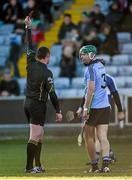 1 February 2015; Referee Patrick Murphy shows a 'Red card' to Dublin full back Michael Carton. Bord na Mona Walsh Cup, Semi-Final, Laois v Dublin. O'Moore Park, Portlaoise, Co. Laois. Picture credit: Ray McManus / SPORTSFILE