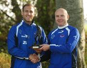 24 October 2007; Drogheda United striker Guy Bates was presented with the eircom / Soccer Writers Association of Ireland Player of the Month Award for September by Drogheda United manager Paul Doolin. Mosney, Co. Meath. Picture credit: Pat Murphy / SPORTSFILE