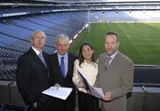 25 October 2007; John Treacy, CEO of the Irish Sports Council, left, Sean Kelly, Executive Director of the Irish Institute of Sport, right, with Ercus Stewart SC, Chairman of the JSI, and Sarah O'Connor, CEO of the Federation of Irish Sport, at the launch of Just Sport Ireland (JSI) by the Federation of Irish Sports. Just Sport Ireland is an independent specialised dispute resolution service for Irish sport. In setting up Just Sport Ireland (JSI) the Federation of Irish Sports was assisted and supported by a number of different bodies including A&L Goodbody, The Bar Council of Ireland, The Irish Sports Council, One Resolve (specialist Irish mediation service), Artizan Creative. Croke Park, Dublin. Picture credit: Brian Lawless / SPORTSFILE