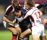 26 October 2007; Girvan Dempsey, Leinster, in action against Andrew Trimble and Mark McCrea, Ulster. Magners League, Ulster v Leinster, Ravenhill, Belfast, Co. Antrim. Picture credit; Oliver McVeigh / SPORTSFILE