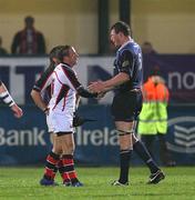 26 October 2007; David Humphreys, Ulster, shakes hands with Malcolm O'Kelly, Leinster, after the final whistle. Magners League, Ulster v Leinster, Ravenhill, Belfast, Co. Antrim. Picture credit; Oliver McVeigh / SPORTSFILE