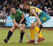 28 October 2007; Bridget McKeever, Ireland, in action against Rebecca Sanders, Australia. Women's Hockey friendly, Ireland v Australia, National Hockey Stadium, Belfield, UCD, Dublin. Picture credit; Stephen McCarthy / SPORTSFILE