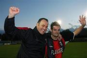 28 October 2007;  Longford Town manager Alan Mathews celebrates with winning goalscorer Robbie Martin at the end of the game. FAI Ford Cup semi-final, UCD v Longford Town, Belfield Park, UCD, Dublin. Picture credit; David Maher / SPORTSFILE