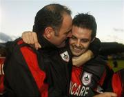 28 October 2007; Longford Town manager Alan Mathews celebrates with winning goalscorer Robbie Martin at the end of the game. FAI Ford Cup semi-final, UCD v Longford Town, Belfield Park, UCD, Dublin. Picture credit; David Maher / SPORTSFILE