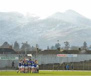 1 February 2015; The Kerry team gather together in a huddle, in front of the McGillycuddy Reeks, before the game. Allianz Football League, Division 1, Round 1, Kerry v Mayo. Fitzgerald Stadium, Killarney, Co. Kerry.  Picture credit: Brendan Moran / SPORTSFILE