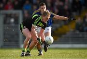 1 February 2015; Kevin Keane, Mayo, in action against Paul Geaney, Kerry. Allianz Football League, Division 1, Round 1, Kerry v Mayo. Fitzgerald Stadium, Killarney, Co. Kerry.  Picture credit: Brendan Moran / SPORTSFILE