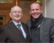 2 February 2015; Broadcaster and Journalist Jimmy 'The Memory Man' Magee with Ryle Nugent, Group Head of RTÉ Sport, who joined him to celebrate his 80th birthday at a party in the Goat Bar & Restaurant, Goatstown, Dublin. Picture credit: Ray McManus / SPORTSFILE