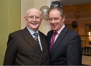 2 February 2015; Broadcaster and Journalist Jimmy 'The Memory Man' Magee with former Republic of Ireland soccer manager Brian Kerr who joined him to celebrate his 80th birthday at a party in the Goat Bar & Restaurant, Goatstown, Dublin. Picture credit: Ray McManus / SPORTSFILE