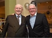2 February 2015; Broadcaster and Journalist Jimmy 'The Memory Man' Magee with musician George Hunter who joined him to celebrate his 80th birthday at a party in the Goat Bar & Restaurant, Goatstown, Dublin. Picture credit: Ray McManus / SPORTSFILE