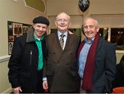 2 February 2015; Broadcaster and Journalist Jimmy 'The Memory Man' Magee with entertainer Brush Shields and former Meath football manager Sean Boylan who joined him to celebrate his 80th birthday at a party in the Goat Bar & Restaurant, Goatstown, Dublin. Picture credit: Ray McManus / SPORTSFILE
