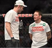 18 January 2015; Trainer John Kavanagh, right, speaks with Chris Fields. UFC Fight Night, TD Garden, Boston, Massachusetts, USA. Picture credit: Ramsey Cardy / SPORTSFILE