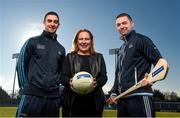 3 February 2015; Leonie Doyle, Marketing Director, Britvic Ireland, with Dublin senior footballer James McCarthy, left, and Dublin senior hurler Michael Carton at the unveiling of Ballygowan and Energise Sport as the new Official Hydration Partners of Dublin GAA in a three year deal. Parnell Park, Dublin. Photo by Sportsfile