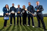 3 February 2015; At the unveiling of Ballygowan and Energise Sport as the new Official Hydration Partners of Dublin GAA in a three year deal are, from left, Sion Young, Senior Brand and Activation manager, Ballygowan, Dublin senior footballer James McCarthy, Dublin senior hurling manager Ger Cunningham, Leonie Doyle, Marketing Director, Britvic Ireland, Dublin senior hurler Michael Carton, and Dublin senior football manager Jim Gavin. Parnell Park, Dublin. Photo by Sportsfile