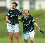 28 October 2007; Doireann O'Daly, left, and Blainaid Callan, Foxrock / Cabinteely, Dublin, celebrate at the final whistle. VHI Healthcare Leinster Junior Club Football Championship Final, Foxrock / Cabinteely, Dublin v An Tocher, Wicklow, Athy, Co. Kildare. Photo by Sportsfile