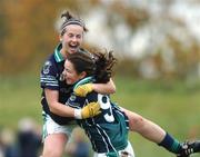 28 October 2007; Anne-Marie Murphy, left, and Ciara Murphy, Foxrock / Cabinteely, Dublin, celebrate at the final whistle. VHI Healthcare Leinster Junior Club Football Championship Final, Foxrock / Cabinteely, Dublin v An Tocher, Wicklow, Athy, Co. Kildare. Photo by Sportsfile
