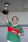 28 October 2007; The Carnacon, Mayo, captain Caroline McGing lifts the cup. VHI Healthcare Connacht Senior Club Football Championship Final, Corofin, Galway, v Carnacon, Mayo, Corofin, Galway. Picture credit: Ray McManus / SPORTSFILE