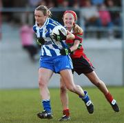 28 October 2007; Fiona Ni Corcoran, Ballyboden St Endas, Dublin, in action against Alison Hooban, Timahoe, Laois. VHI Healthcare Leinster Senior Club Football Championship Final, Ballyboden St Endas, Dublin v Timahoe, Laois, Athy, Co. Kildare. Photo by Sportsfile