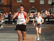29 October 2007; First Irish man home, Michael O'Connor, Galway City Harriers, celebrates as he crosses the line during the adidas Dublin City Marathon 2007, Merrion Square, Dublin. Picture credit: Stephen McCarthy / SPORTSFILE