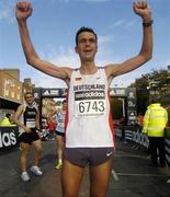 29 October 2007; Marco Miltzlaff, from Germany, celebrates after completing the adidas Dublin City Marathon 2007, Merrion Square, Dublin. Picture credit: Stephen McCarthy / SPORTSFILE
