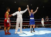 31 October 2007; Paddy Barnes, Belfast, Northern Ireland, celebrates at the end of the fight after victory over Kenji Ohkubo, Japan. AIBA World Boxing Championships Chicago 2007, Light Fly 48 kg, Paddy Barnes.v.Kenji Ohkubo, University of Illinois, Chicago Pavilion, Chicago, USA. Picture credit: David Maher / SPORTSFILE