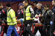 2 November 2007; Ulster's Kieron Dawson is stretchered off the field with a knee injury against Glasgow Warriors. Magners League, Glasgow Warriors v Ulster, Firhill, Glasgow, Scotland. Picture credit: Dave Gibson / SPORTSFILE