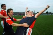 4 November 2007; Ballyduff Upper manager Morris Geary celebrates with players Kenneth Geary, left, John Twomey, and selector Mossy Casey, after the final whistle. Waterford Senior Hurling Championship Final, Ballygunner v Ballyduff Upper, Walsh Park, Waterford. Picture credit; Brian Lawless / SPORTSFILE
