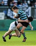 3 February 2015; Oliver Haydock, St Gerard's School, is tackled by Harry Beggy, Belvedere College. Bank of Ireland Leinster Schools Junior Cup, 1st Round, Belvedere College v St Gerard's School, Donnybrook Stadium, Donnybrook, Dublin. Picture credit: Barry Cregg / SPORTSFILE
