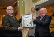 2 February 2015; Broadcaster and journalist Jimmy 'The Memory Man' Magee with Sean Creedon as he celebrates his 80th birthday at a party in the Goat Bar & Restaurant, Goatstown, Dublin.  Picture credit: Ray McManus / SPORTSFILE