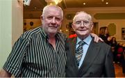 2 February 2015; Broadcaster and journalist Jimmy 'The Memory Man' Magee with Jamsie O'Donnell as he celebrates his 80th birthday at a party in the Goat Bar & Restaurant, Goatstown, Dublin.  Picture credit: Ray McManus / SPORTSFILE