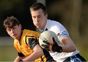 4 February 2015; Cillian O'Connor, UUJ, in action against Jack Smith, DCU. Independent.ie Sigerson Cup, Round 1, UUJ v DCU. University of Ulster Jordanstown, Jordanstown, Co. Antrim. Picture credit: Oliver McVeigh / SPORTSFILE