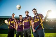 4 February 2015; Wexford players, from left, Paul Morris, Ben Brosnan, Brian Malone and Eoin Moore during the Wexford GAA 2015 Glanbia Agri / Gain sponsorship launch. Wexford Park, Wexford. Picture credit: Matt Browne / SPORTSFILE