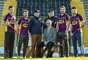 4 February 2015; Denis Herlihy, Commercial Manager Glanbia Agri / Gain Feeds, with, from left, Wexford players Paul Morris, Ben Brosnan, hurling manager Leam Dunne, football manager David Power, Brian Malone and Eoin Moore, during the Wexford GAA 2015 Glanbia Agri / Gain sponsorship launch. Wexford Park, Wexford. Picture credit: Matt Browne / SPORTSFILE
