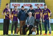 4 February 2015; Denis Herlihy, Commercial Manager Glanbia Agri / Gain Feeds, with from left, Wexford players Paul Morris, Ben Brosnan, hurling manager Leam Dunne, football manager David Power, Brian Malone and Eoin Moore, during the Wexford GAA 2015 Glanbia Agri / Gain sponsorship launch. Wexford Park, Wexford. Picture credit: Matt Browne / SPORTSFILE