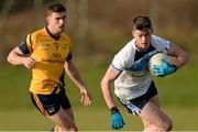4 February 2015; Richard Donnelly, UUJ, in action against Colm Begley, DCU. Independent.ie Sigerson Cup, Round 1, UUJ v DCU. University of Ulster Jordanstown, Jordanstown, Co. Antrim. Picture credit: Oliver McVeigh / SPORTSFILE