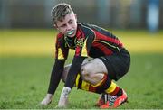 4 February 2015; Ardscoil Rís captain Craig Casey reacts after defeat to St Munchin's College. SEAT Munster Schools Junior Cup, Round 1, St Munchin's College v Ardscoil Rís. St Mary's RFC, Limerick. Picture credit: Diarmuid Greene / SPORTSFILE