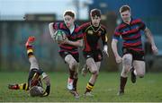 4 February 2015; Evan Maher, St Munchin's College, supported by team-mate Ryan Duggan, gets away from Craig Casey, left, and Maurice Noonan, Ardscoil Rís. SEAT Munster Schools Junior Cup, Round 1, St Munchin's College v Ardscoil Rís. St Mary's RFC, Limerick. Picture credit: Diarmuid Greene / SPORTSFILE